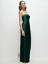 Side View Thumbnail - Evergreen Strapless Satin Column Dress with Back Slit