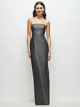 Front View Thumbnail - Gunmetal Strapless Satin Column Dress with Back Slit