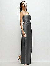 Side View Thumbnail - Gunmetal Strapless Satin Column Dress with Back Slit