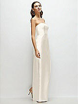 Side View Thumbnail - Ivory Strapless Satin Column Dress with Back Slit