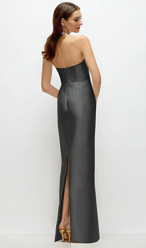 Back View - Pewter Strapless Satin Column Dress with Back Slit