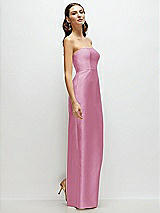 Side View Thumbnail - Powder Pink Strapless Satin Column Dress with Back Slit