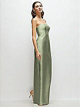 Side View Thumbnail - Sage Strapless Satin Column Dress with Back Slit