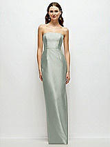 Front View Thumbnail - Willow Green Strapless Satin Column Dress with Back Slit