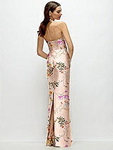 Rear View Thumbnail - Butterfly Botanica Pink Sand Strapless Floral Satin Column Dress with Back Slit