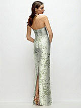 Rear View Thumbnail - Cottage Rose Sage Strapless Floral Satin Column Dress with Back Slit