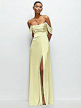 Front View Thumbnail - Butter Yellow A-Line Satin Maxi Dress with Convertible Off-the-Shoulder or Strapless Looks 