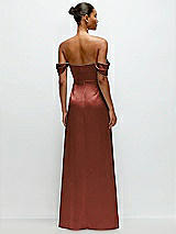 Rear View Thumbnail - Auburn Moon A-Line Satin Maxi Dress with Convertible Off-the-Shoulder or Strapless Looks 