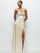 Alt View 1 Thumbnail - Champagne A-Line Satin Maxi Dress with Convertible Off-the-Shoulder or Strapless Looks 