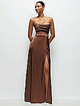 Alt View 1 Thumbnail - Cognac A-Line Satin Maxi Dress with Convertible Off-the-Shoulder or Strapless Looks 