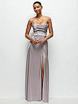 Alt View 2 Thumbnail - Cashmere Gray A-Line Satin Maxi Dress with Convertible Off-the-Shoulder or Strapless Looks 