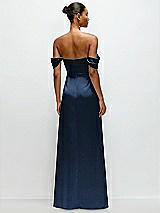 Rear View Thumbnail - Midnight Navy A-Line Satin Maxi Dress with Convertible Off-the-Shoulder or Strapless Looks 