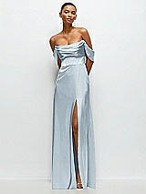 Front View Thumbnail - Mist A-Line Satin Maxi Dress with Convertible Off-the-Shoulder or Strapless Looks 