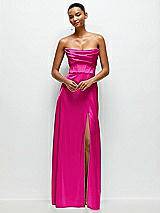 Alt View 2 Thumbnail - Think Pink A-Line Satin Maxi Dress with Convertible Off-the-Shoulder or Strapless Looks 