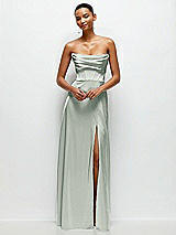 Alt View 2 Thumbnail - Willow Green A-Line Satin Maxi Dress with Convertible Off-the-Shoulder or Strapless Looks 