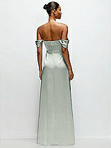 Rear View Thumbnail - Willow Green A-Line Satin Maxi Dress with Convertible Off-the-Shoulder or Strapless Looks 