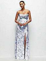 Alt View 2 Thumbnail - Magnolia Sky Floral A-Line Satin Maxi Dress with Convertible Off-the-Shoulder or Strapless Looks 