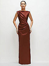 Front View Thumbnail - Auburn Moon High Neck Sleeveless Cap Shoulder Satin Maxi Dress