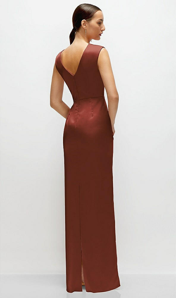 Back View - Auburn Moon High Neck Sleeveless Cap Shoulder Satin Maxi Dress