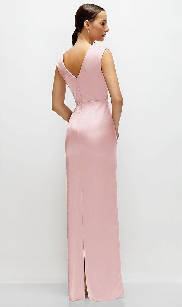 Back View - Ballet Pink High Neck Sleeveless Cap Shoulder Satin Maxi Dress