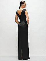 Rear View Thumbnail - Black High Neck Sleeveless Cap Shoulder Satin Maxi Dress