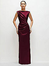 Front View Thumbnail - Cabernet High Neck Sleeveless Cap Shoulder Satin Maxi Dress