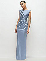 Side View Thumbnail - Cloudy High Neck Sleeveless Cap Shoulder Satin Maxi Dress