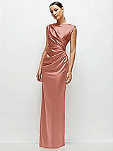 Side View Thumbnail - Desert Rose High Neck Sleeveless Cap Shoulder Satin Maxi Dress