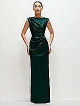 Front View Thumbnail - Evergreen High Neck Sleeveless Cap Shoulder Satin Maxi Dress