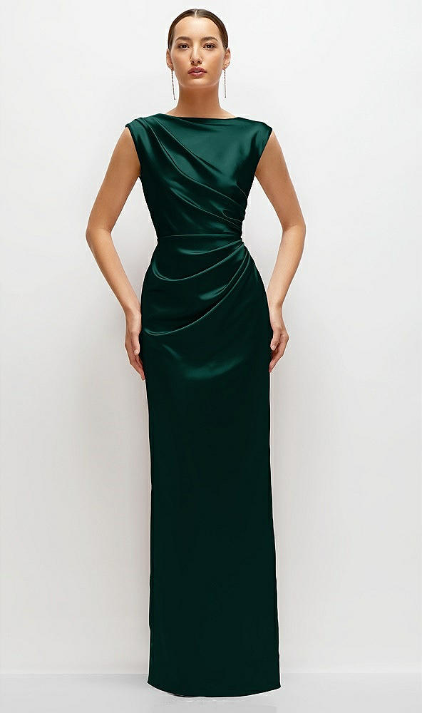 Front View - Evergreen High Neck Sleeveless Cap Shoulder Satin Maxi Dress