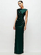 Side View Thumbnail - Evergreen High Neck Sleeveless Cap Shoulder Satin Maxi Dress