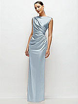 Side View Thumbnail - Mist High Neck Sleeveless Cap Shoulder Satin Maxi Dress