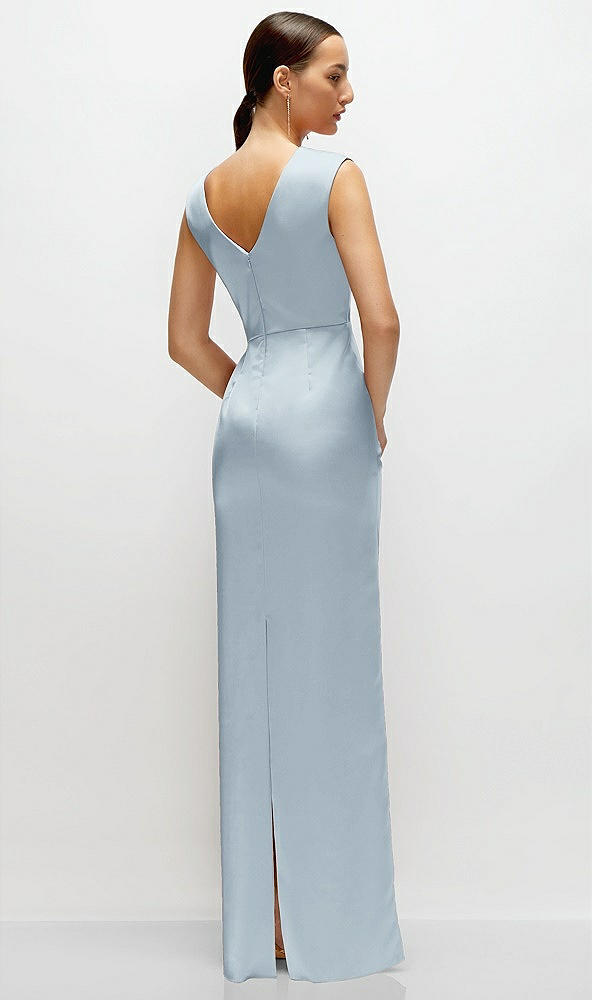 Back View - Mist High Neck Sleeveless Cap Shoulder Satin Maxi Dress