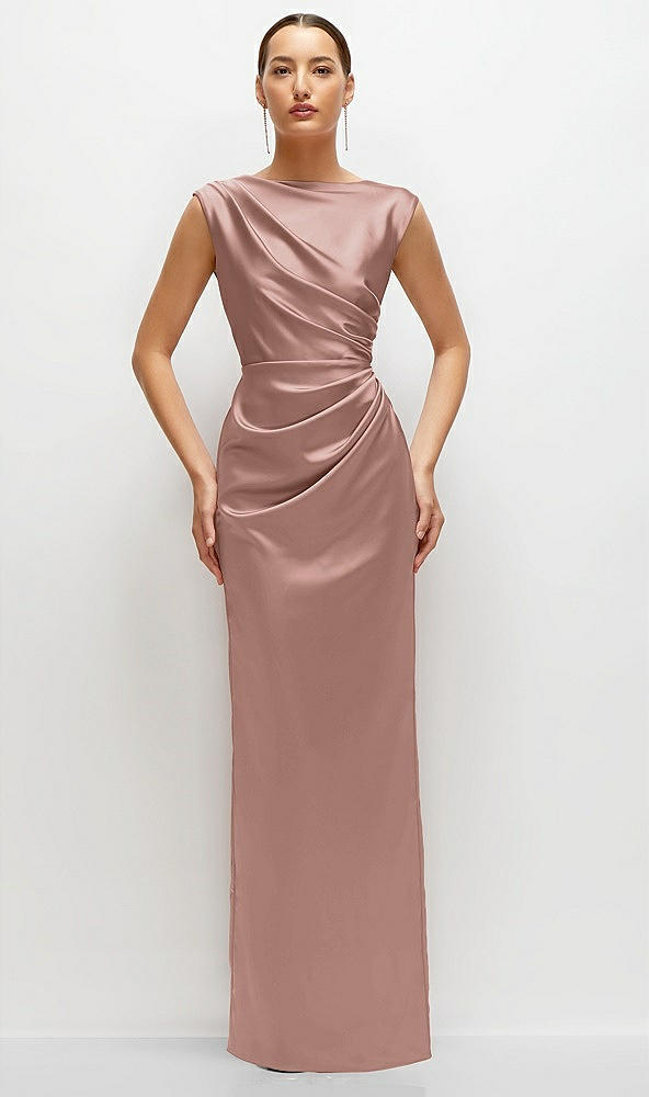 Front View - Neu Nude High Neck Sleeveless Cap Shoulder Satin Maxi Dress