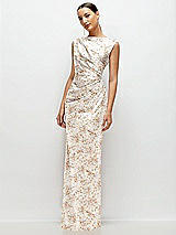 Side View Thumbnail - Golden Hour Floral High Neck Sleeveless Cap Shoulder Satin Maxi Dress