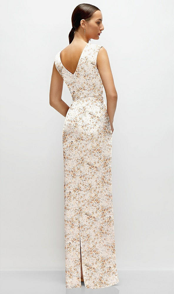 Back View - Golden Hour Floral High Neck Sleeveless Cap Shoulder Satin Maxi Dress