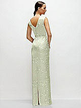 Rear View Thumbnail - Vintage Primrose Celadon Floral High Neck Sleeveless Cap Shoulder Satin Maxi Dress