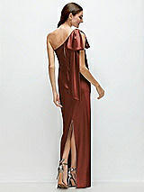 Rear View Thumbnail - Auburn Moon One-Shoulder Bias-Cut Satin Maxi Dress with Cascading Shoulder Bow