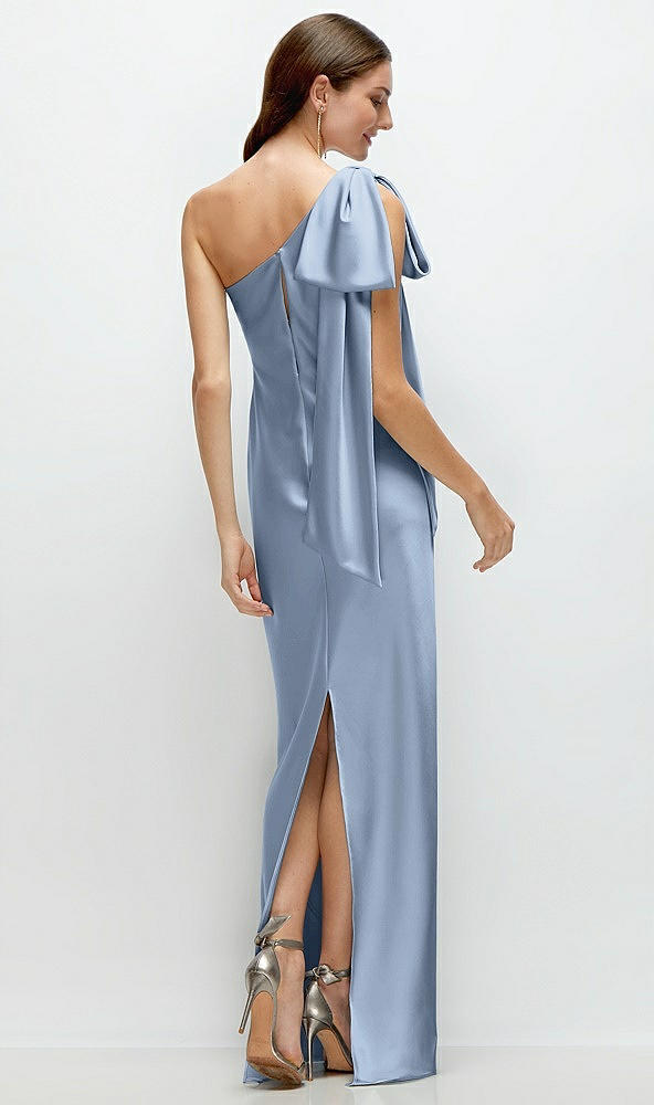 Back View - Cloudy One-Shoulder Bias-Cut Satin Maxi Dress with Cascading Shoulder Bow