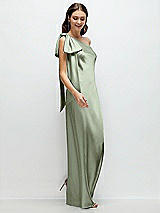 Side View Thumbnail - Sage One-Shoulder Bias-Cut Satin Maxi Dress with Cascading Shoulder Bow