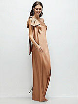 Side View Thumbnail - Toffee One-Shoulder Bias-Cut Satin Maxi Dress with Cascading Shoulder Bow