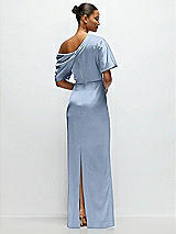 Rear View Thumbnail - Cloudy Asymmetrical Off-the-Shoulder Pleated Satin Maxi Dress