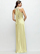 Alt View 1 Thumbnail - Butter Yellow Pleated Halter Bias Satin Maxi Dress with Self-Tie Bow Back