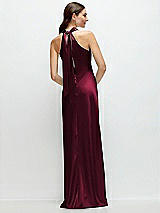 Alt View 1 Thumbnail - Cabernet Pleated Halter Bias Satin Maxi Dress with Self-Tie Bow Back