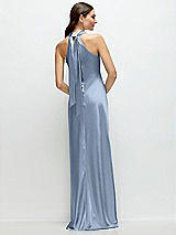 Alt View 1 Thumbnail - Cloudy Pleated Halter Bias Satin Maxi Dress with Self-Tie Bow Back