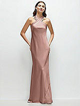 Front View Thumbnail - Neu Nude Pleated Halter Bias Satin Maxi Dress with Self-Tie Bow Back