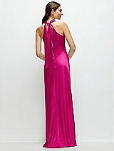 Alt View 1 Thumbnail - Think Pink Pleated Halter Bias Satin Maxi Dress with Self-Tie Bow Back