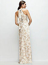 Alt View 1 Thumbnail - Golden Hour Floral Twist Pleated Halter Bias Satin Maxi Dress with Self-Tie Bow Back