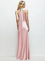 Alt View 1 Thumbnail - Ballet Pink Stand Collar Bias Satin Maxi Dress with Self-Tie Bow Back