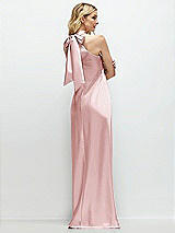 Rear View Thumbnail - Ballet Pink Stand Collar Bias Satin Maxi Dress with Self-Tie Bow Back